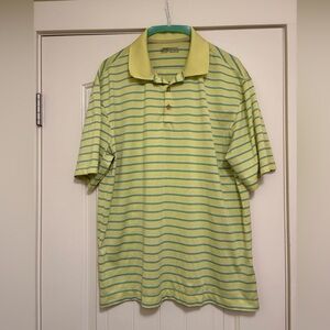 Nike Golf Shirt in Tech Fabric, Yellow and Green Stripe, Men’s Size Large
